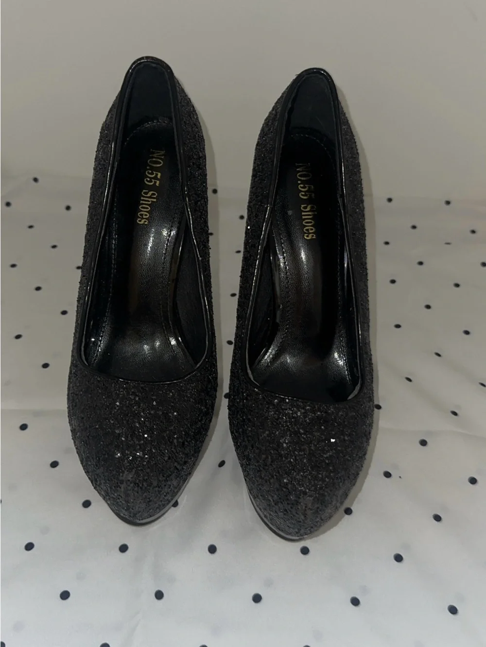 Black Glitter Platform Stiletto Pumps - Women's Dress Heels